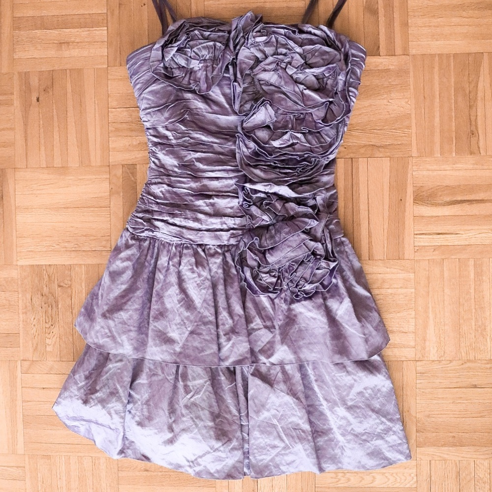 Purple BCBG strapless mini dress